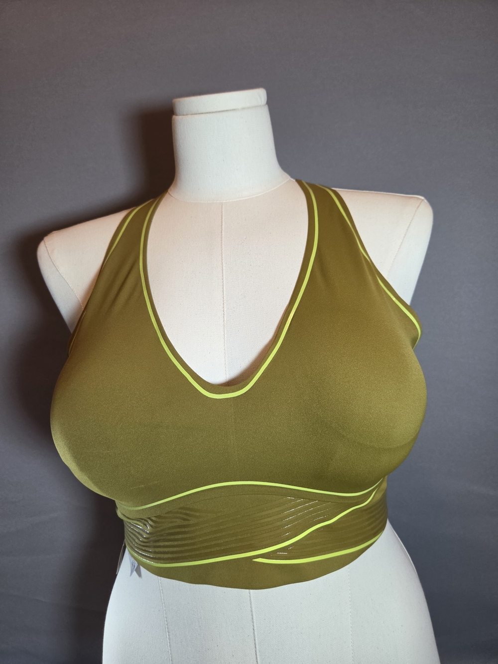 Victoria’s Secret VSX Sports Bra XL Olive Green Neon Strappy Longline